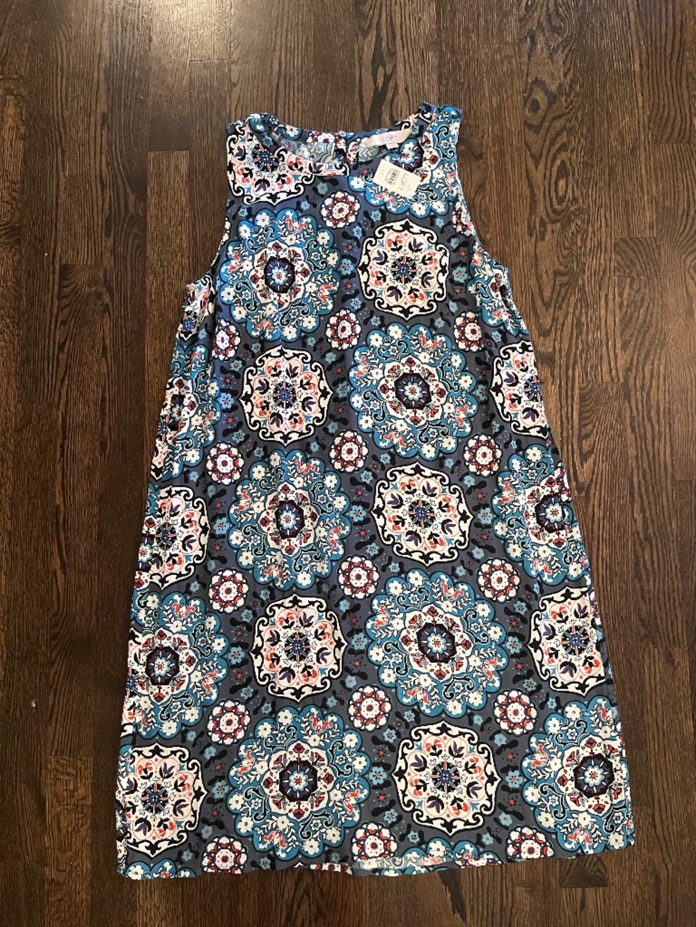 LOFT Floral Medallion Sleeveless Shift Dress Blue Mosaic Boho Mini NWT- SIZE LT